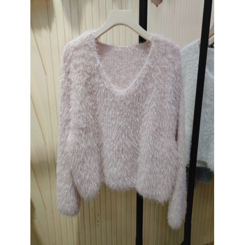 寬松慵懶仿水貂絨短款套頭毛衣外套女秋冬外搭軟糯亮絲針織衫上衣