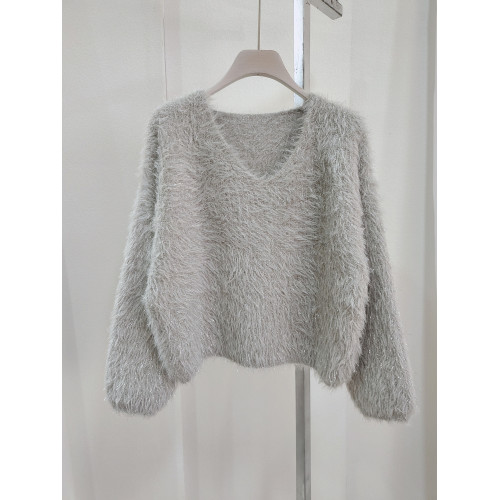 寬松慵懶仿水貂絨短款套頭毛衣外套女秋冬外搭軟糯亮絲針織衫上衣