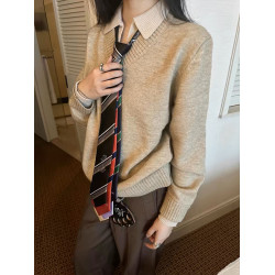 stay the night假兩件v領毛衣男女款秋冬季慵懶高級感氛圍針織衫