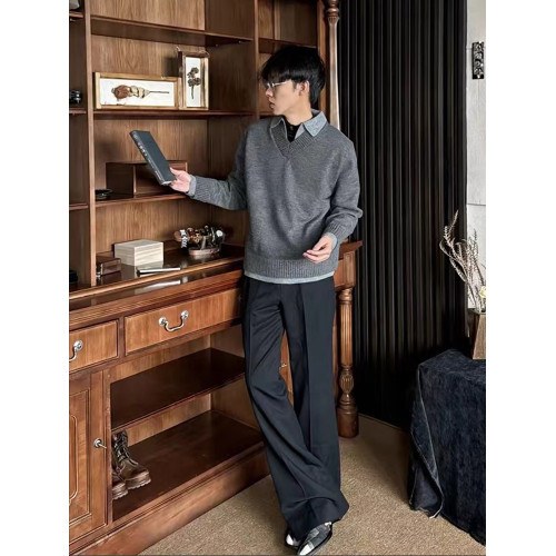 stay the night假兩件v領毛衣男女款秋冬季慵懶高級感氛圍針織衫