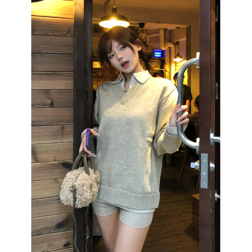 stay the night假兩件v領毛衣男女款秋冬季慵懶高級感氛圍針織衫