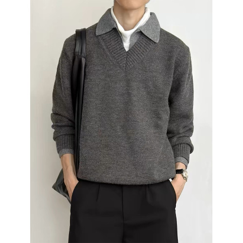 stay the night假兩件v領毛衣男女款秋冬季慵懶高級感氛圍針織衫