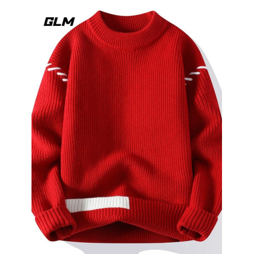 GLM秋冬新款馬年新款加厚潮流抗寒保暖寬松套頭情侶圓領毛衣 男