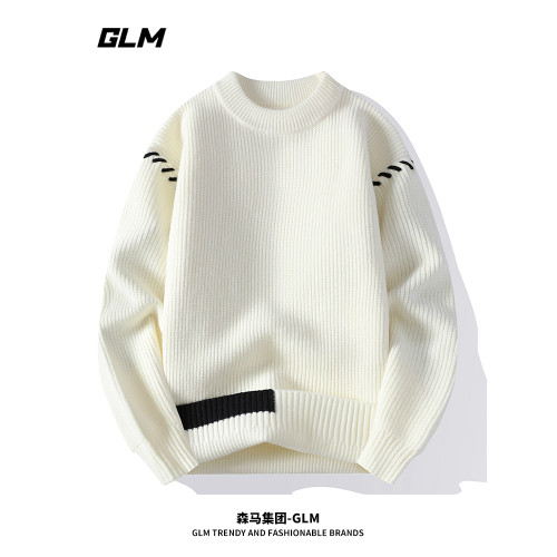 GLM秋冬新款馬年新款加厚潮流抗寒保暖寬松套頭情侶圓領毛衣 男