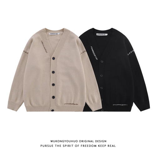 悟空有貨黑白明線開衫毛衣外套男慵懶寬松V領針織衫情侶休閒線衣 悟空有貨黑白明線開衫毛衣外套男慵懶寬松V領針織衫情侶休閒線衣