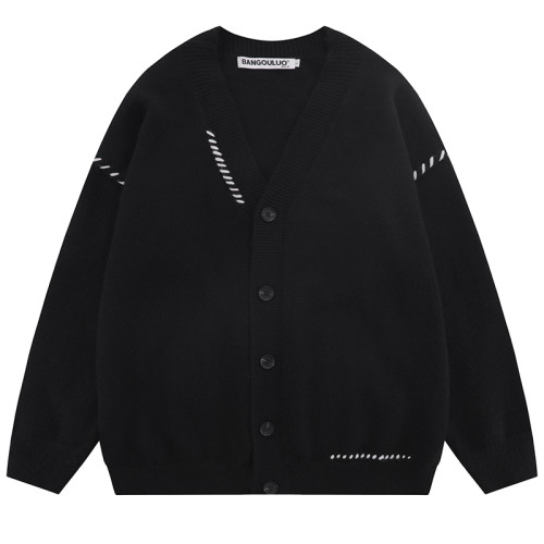 悟空有貨黑白明線開衫毛衣外套男慵懶寬松V領針織衫情侶休閒線衣 悟空有貨黑白明線開衫毛衣外套男慵懶寬松V領針織衫情侶休閒線衣