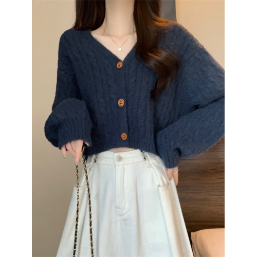 美式復古v領麻花毛衣外套女秋冬2025新款寬鬆慵懶長袖針織衫上衣