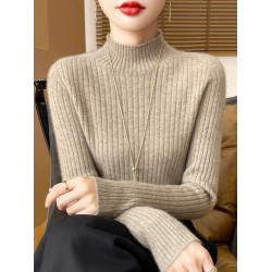 軟糯精緻感無縫半高領毛衣女秋冬內搭加厚保暖修身顯瘦內搭打底衫