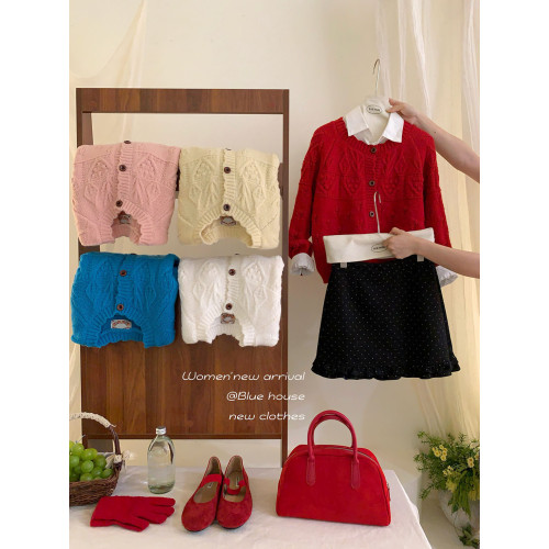 復古鉤花圓領花邊毛衣外套女秋冬韓日系寬松甜美小衆溫柔針織開衫