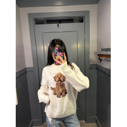 趣味可愛小狗提花套頭毛衣女設計感秋冬季新款韓系軟糯針織衫上衣