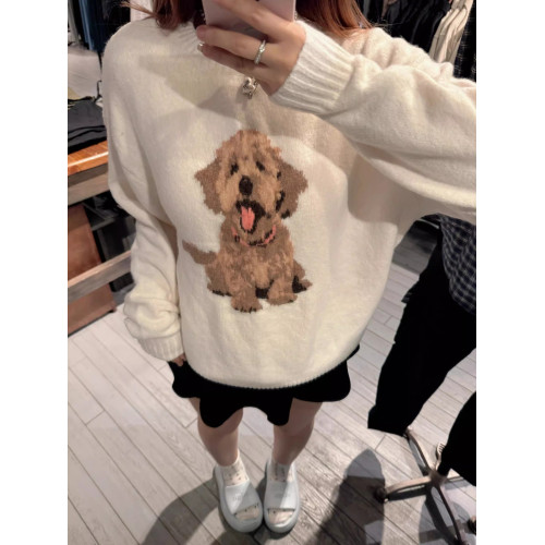 趣味可愛小狗提花套頭毛衣女設計感秋冬季新款韓系軟糯針織衫上衣