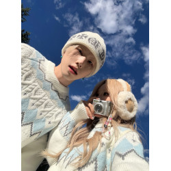 費爾島復古套頭毛男女情侶秋冬慵嬾北歐風軟糯寬鬆聖誕針織衫上衣