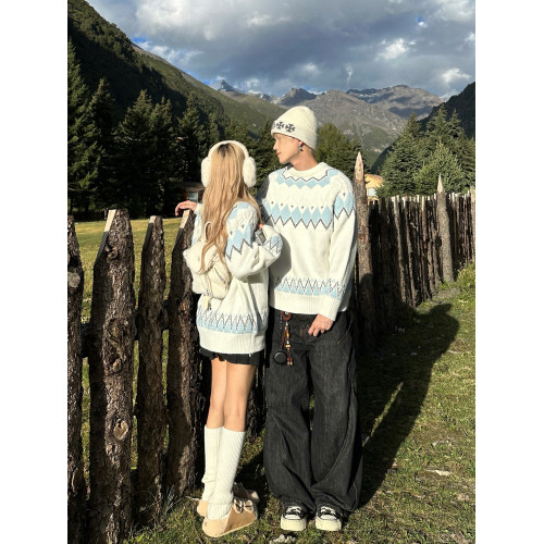 費爾島復古套頭毛男女情侶秋冬慵嬾北歐風軟糯寬鬆聖誕針織衫上衣