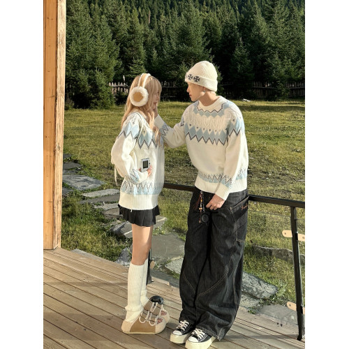 費爾島復古套頭毛男女情侶秋冬慵嬾北歐風軟糯寬鬆聖誕針織衫上衣