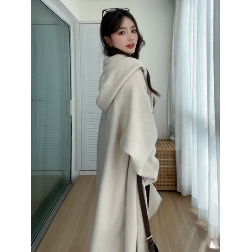 2025新款中長款連帽針織開衫毛衣外套女秋冬季寬松慵懶風大衣外搭