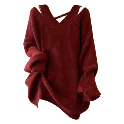 Tina CLUB大碼女裝秋冬季胖mm新年穿搭設計感露肩中長款紅色毛衣