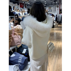 連帽毛領白色毛衣女秋冬季2025新款爆款韓系慵懶高級感超好看外套