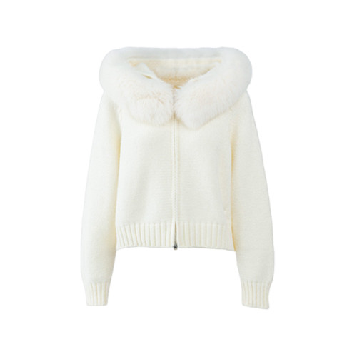 連帽毛領白色毛衣女秋冬季2025新款爆款韓系慵懶高級感超好看外套