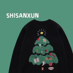 SHISANXUN美式復古hiphop植絨情侶聖誕毛衣男冬季ins慵懶風針織衫