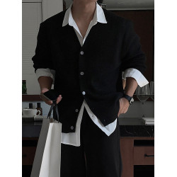 SSUMENAM「老錢風」V領針織開衫男秋冬季潮流韓版毛衣外套外穿