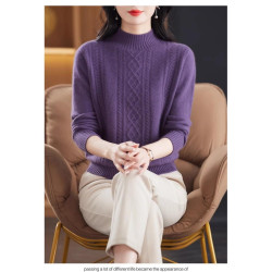 100純羊毛衫女軟糯加厚毛衣冬季半高領寬鬆打底衫洋氣媽媽裝上衣