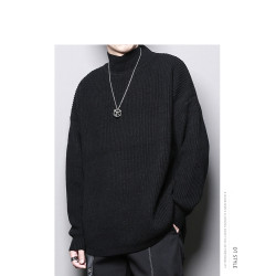 秋冬街頭潮牌半高領開叉懸垂感套頭寬松針織衫中性百搭毛衣線衣男