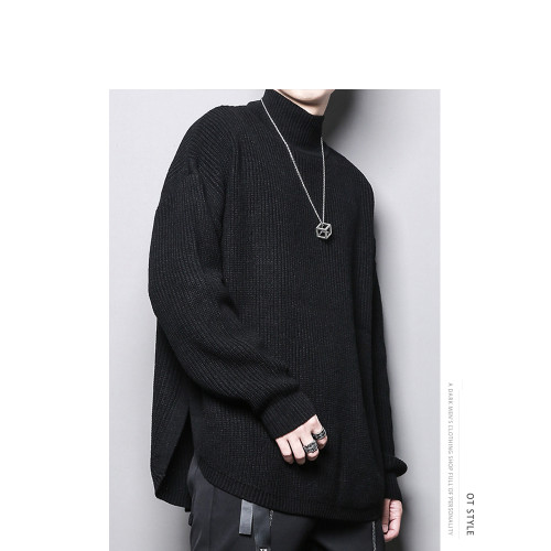 秋冬街頭潮牌半高領開叉懸垂感套頭寬松針織衫中性百搭毛衣線衣男 秋冬街頭潮牌半高領開叉懸垂感套頭寬松針織衫中性百搭毛衣線衣男