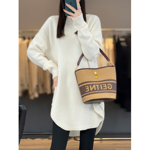 秋冬圓領中長款圓弧毛衣女寬松大碼慵懶風加厚休閒針織打底衫上衣