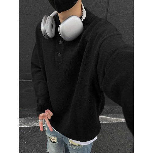 灰色美式亨利領毛衣男款冬季高級感慵懶風打底針織衫cleanfit外套 灰色美式亨利領毛衣男款冬季高級感慵懶風打底針織衫cleanfit外套