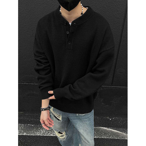 灰色美式亨利領毛衣男款冬季高級感慵懶風打底針織衫cleanfit外套 灰色美式亨利領毛衣男款冬季高級感慵懶風打底針織衫cleanfit外套