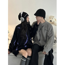 破壞感馬海毛毛衣情侶裝2025秋冬季美式潮牌慵懶風軟糯針織衫上衣