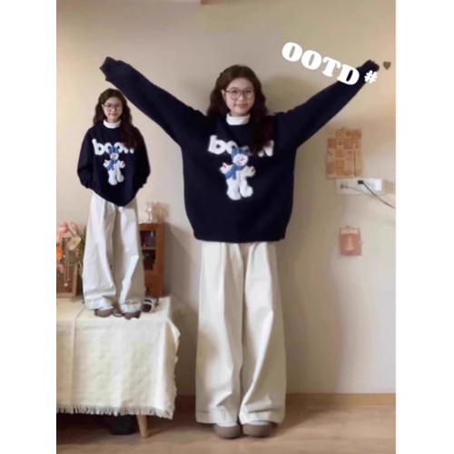 秋冬氛圍感穿搭卡通雪人毛衣女寬松加厚設計感慵懶風軟糯針織上衣