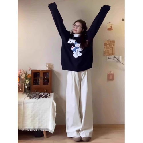 秋冬氛圍感穿搭卡通雪人毛衣女寬松加厚設計感慵懶風軟糯針織上衣