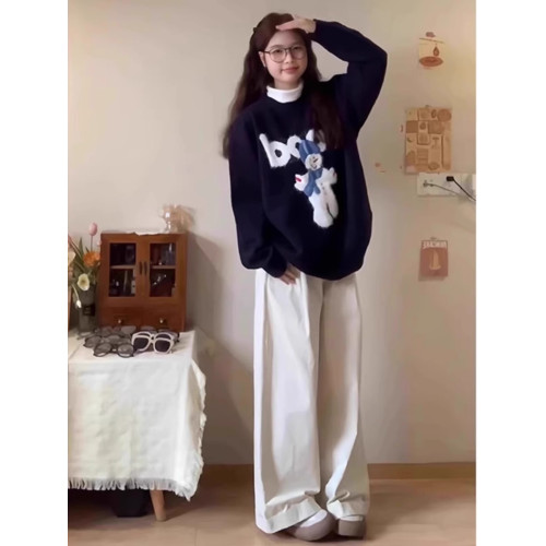 秋冬氛圍感穿搭卡通雪人毛衣女寬松加厚設計感慵懶風軟糯針織上衣