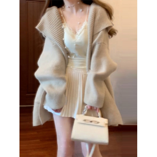 2026新款爆款小個子連帽毛衣厚外套女秋冬寬鬆慵嬾風針織上衣開衫