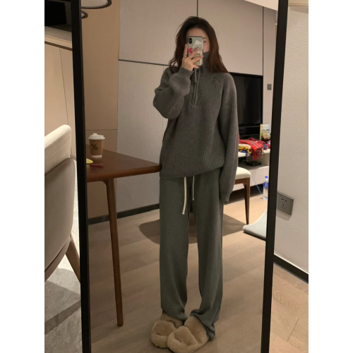 軟糯糯灰色高領半拉鍊寬鬆秋冬套頭針織繙領2025新款爆款毛衣女厚