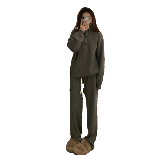 軟糯糯灰色高領半拉鍊寬鬆秋冬套頭針織繙領2025新款爆款毛衣女厚