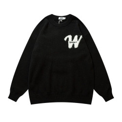 邱細狗QXIGOU圓領馬海毛毛衣男國潮植絨字母寬松百搭針織衫