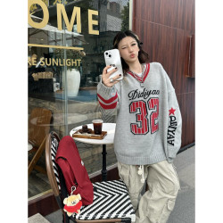 韓系運動風費爾島毛衣男款春秋美式復古v領針織衫高級感上衣外套