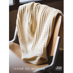 馬登工裝 美式休閒華夫格圓領針織衫保暖白色內搭打底毛衣男秋