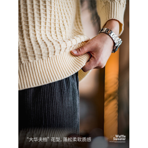 馬登工裝 美式休閒華夫格圓領針織衫保暖白色內搭打底毛衣男秋 馬登工裝 美式休閒華夫格圓領針織衫保暖白色內搭打底毛衣男秋
