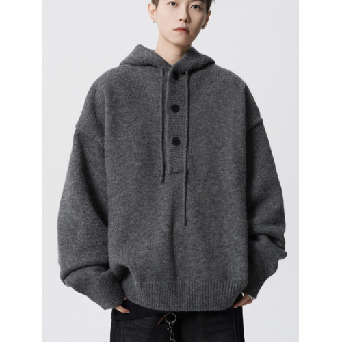美式復古灰色連帽毛衣男秋冬季潮牌慵懶高級感cleanfit針織衫外套 美式復古灰色連帽毛衣男秋冬季潮牌慵懶高級感cleanfit針織衫外套
