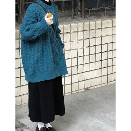 日系復古麻花毛衣女秋冬季新款寬松外穿慵懶風顯瘦小個子外穿上衣