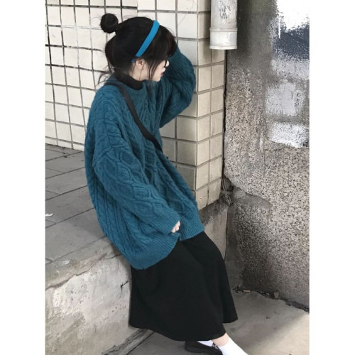 日系復古麻花毛衣女秋冬季新款寬松外穿慵懶風顯瘦小個子外穿上衣