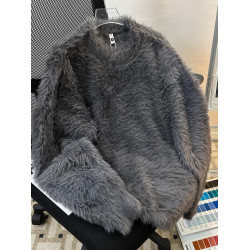 仿水貂絨圓領毛衣男女冬季慵懶風純色毛絨絨打底衫男士保暖毛線衣