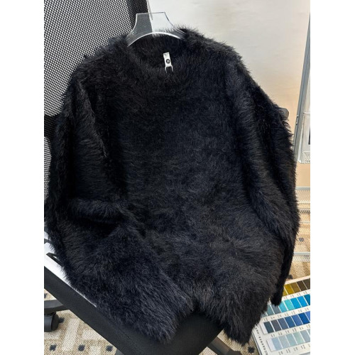 仿水貂絨圓領毛衣男女冬季慵懶風純色毛絨絨打底衫男士保暖毛線衣