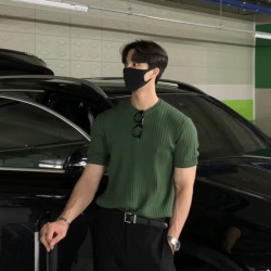 輕熟風針織打底衫男韓版修身冰絲條紋短袖T恤垂感休閒復古上線衣