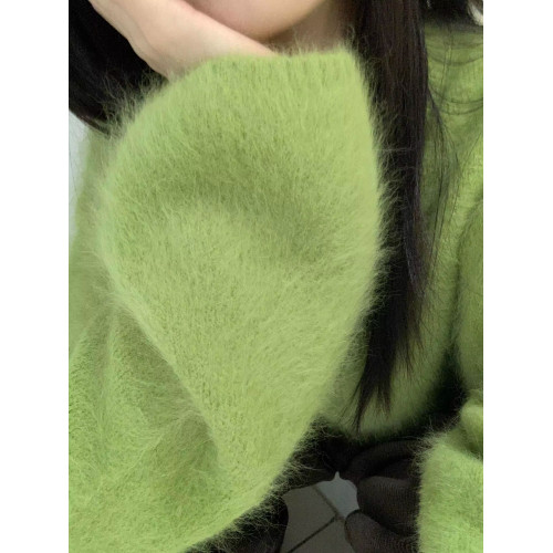 慵懶風綠色顯白長袖毛衣女2025秋冬新款寬松套頭軟糯內搭別致上衣