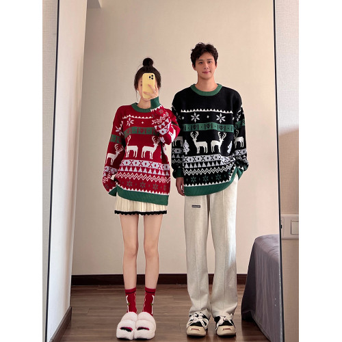 聖誕氛圍感穿搭情侶裝秋冬2025新款針織衫毛衣紅色麋鹿聖誕節戰袍 聖誕氛圍感穿搭情侶裝秋冬2025新款針織衫毛衣紅色麋鹿聖誕節戰袍