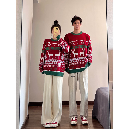 聖誕氛圍感穿搭情侶裝秋冬2025新款針織衫毛衣紅色麋鹿聖誕節戰袍 聖誕氛圍感穿搭情侶裝秋冬2025新款針織衫毛衣紅色麋鹿聖誕節戰袍